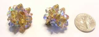 Vtg Pastel Aurora Borealis Crystal Bead Clip Earrings  