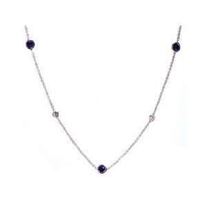   Sapphire & Diamond 5 Stations Necklace 18 & 16 Jump Ring Ct.tw 0.80