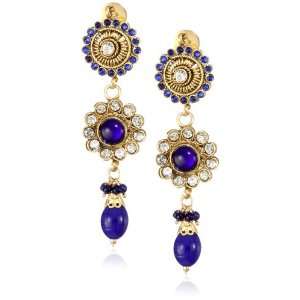 Taara Praiano 22k Gold Plated Cobalt Blue and White Crystal Earrings