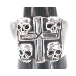  Tombstone Cross Skulls Bones Pewter Ring, Size 5: Jewelry