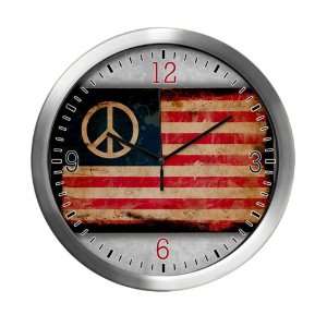    Modern Wall Clock Worn US Flag Peace Symbol: Everything Else