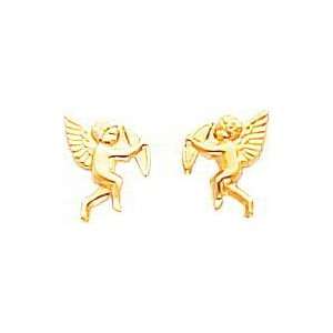  14K Gold Cupid Screwback Stud Earrings Jewelry New 