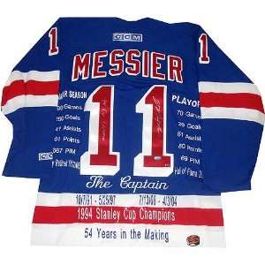  Mark Messier New York Rangers Autographed Embroidered Stat 