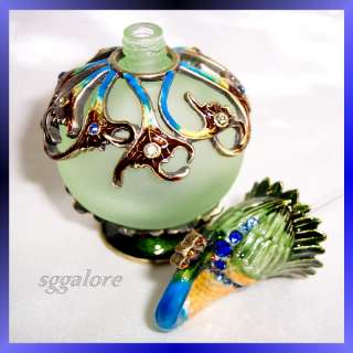   Swarovski Crystal BeJeweled PEACOCK Bird Perfume Vanity Glass Bottle
