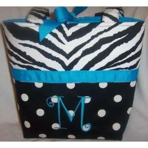  Monogrammed Blue & Black Zebra Print Diaper Bag: Baby