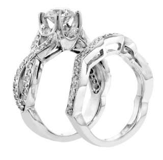   TW Pave Braided Diamond Engagement/Wedding Ring White Gold Set F VS2