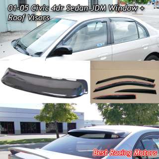 01 05 Civic 4dr JDM Side Window + Rear Roof Visors  