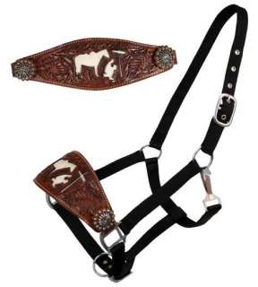 Showman Nylon Bronc Halter With Cut Out Hair On Cowhide Praying Cowboy 