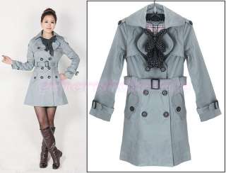 Fashion Womens Slim Fit Double breasted Trench Coat Jacket Outwear 4 