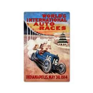  1914 Worlds International Auto Races Vintage Metal Sign 12 