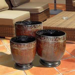  Cheungs Rattan Metal Set of 3 Round Planter: Patio, Lawn 