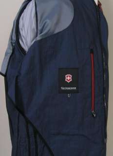 Victorinox Tailored Field Jacket Travel Blazer Navy Blue Pinstripe 46R 