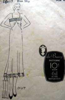 RARE VTG 1920s BIAS SLIP DU BARRY Sewing Pattern BUST 40  