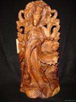 Kwan Quan Yin Buddha Goddess Sculpture hand carve wood Bali Art Statue 