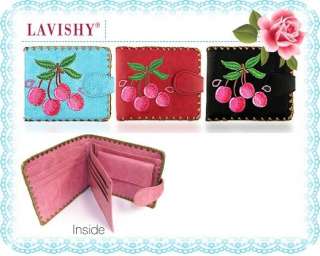   Vegan Leather CHERRY Folding Wallet BLUE Sky Spring Pink Fruit  