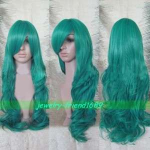 C36 NEW LONG CURLY COSPLAY LIGHT GREEN WOMENS /GIRL WIG +gift  