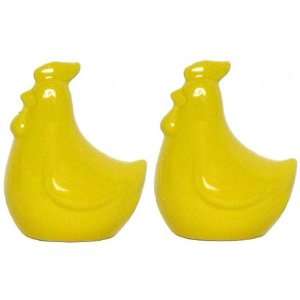 Stoneware Pottery Yellow Chickens Salt and Pepper Shakers 3.25H 2 