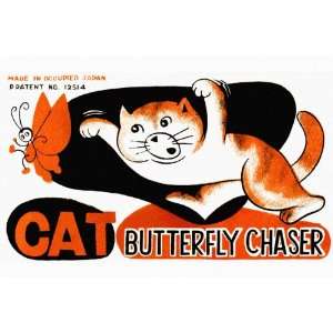  Cat Butterfly Chaser 20X30 Paper with Black Frame
