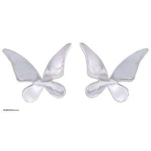  Sterling Silver Button Butterfly Earrings, Silver 
