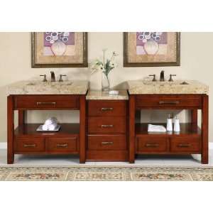 92 Double Sink Kashmir Gold Granite Top Bathroom Vanity Cabinet 
