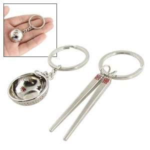 Como 2 Pcs Silver Tone Bowl Chopstick Shape Pendant Keyrings Keychains 