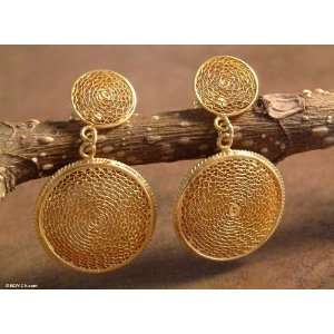  Gold plated filigree earrings, Starlit Suns Jewelry