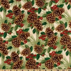   Cheer Pine Cones Cream/Gold Fabric By The Yard Arts, Crafts & Sewing