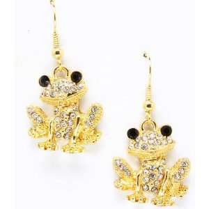  Goldtone Crystal Dangle Frog Lovers Earrings Jewelry