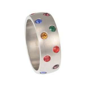  Stainless Steel Staggered Rainbow Stone Ring: Jewelry
