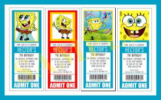 Set of 10 Spongebob Personalized Ticket Invitations  