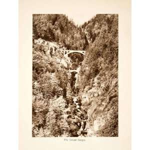  1929 Photogravure Bridge Trient Gorge Ravine Mont Blanc 