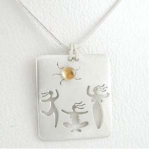 Three Dancing Celestial Goddesses Pendant in Sterling Silver with 