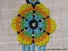 HUICHOL INDIAN EARRINGS ~ BEADED YELLOW & BLUE FLOWER ~ JALISCO MEXICO 