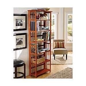 MISSION STYLE SOLID WOOD STACKED FOLDABLE BOOKCASE WITH MANTEL TOP   2 