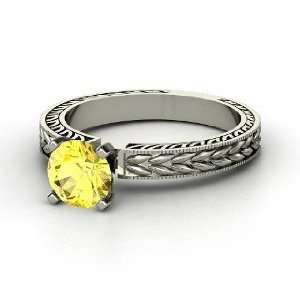  Charlotte Ring, Round Yellow Sapphire Sterling Silver Ring 
