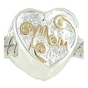   Sterling Silver Mom Heart Charm for European Charm Bracelet: Jewelry