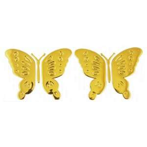   Exterior Gold Tone Butterfly Design Adhesive Sticker 2 Pcs Automotive