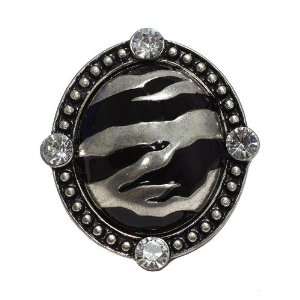Zebra Print Ring; 1.75L; Burnished Silver Metal With Black Enamel And 