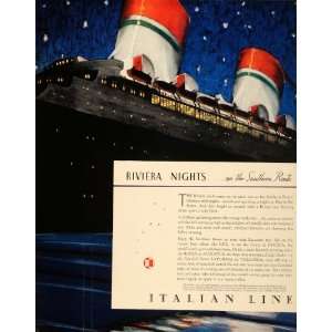  1934 Ad Riviera Nights Italian Cruise Liner Lido Deck 