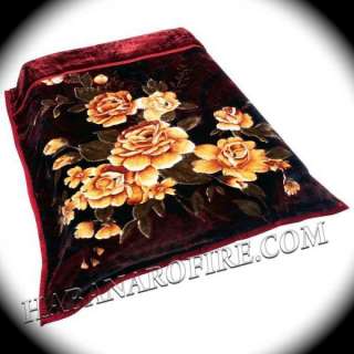 New King / Queen Size Plush Large Burgundy Floral Luxurious Blanket or 