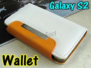 Wallet Leather Case Credit Card Cover White for Samsung i9100 Galaxy 