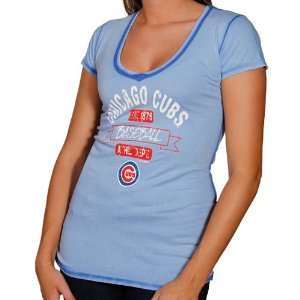  Chicago Cubs Ladies Seam Wash Premium V neck T Shirt 