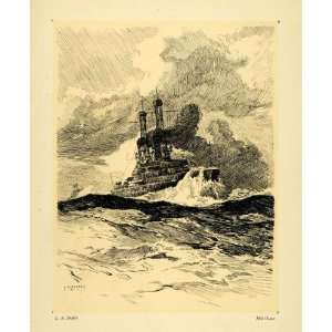  1911 Lithograph Mid Ocean Shafer Boat Waves Water Ship 