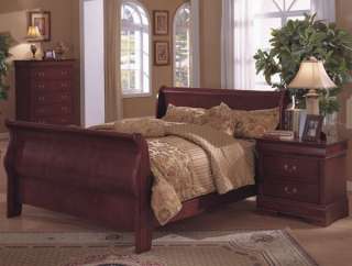 TRADITIONAL CHERRY FINISH WOOD QUEEN SIZE SLEIGH BED  