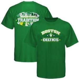  Majestic Boston Celtics Kelly Green Ticket History II T 