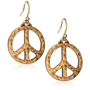    Lucky Brand Small Hammered Peace Gold Tone Earrings: Jewelry