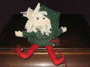 Hand Made Collectible Christmas Elf Doll Cloth Beanbag Sitting Great 
