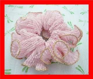Classic Folded Pink Lace w/Edge Lady Hair Scrunchies  