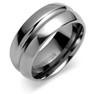 Rounded Corner with Center Indentation 9mm Comfort Fit Mens Tungsten 