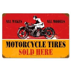  Motorcycle Tires Vintaged Metal Sign: Home & Kitchen